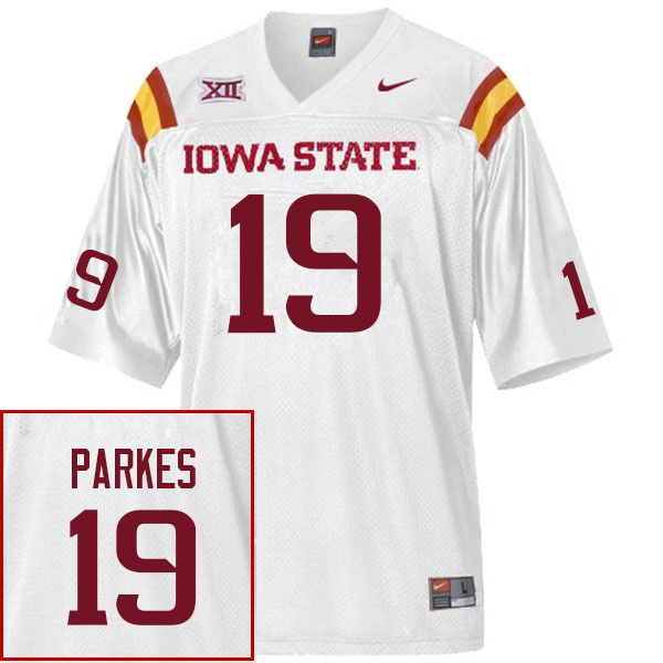 Men #19 Michael Parkes Iowa State Cyclones College Football Jerseys Stitched Sale-White - Click Image to Close